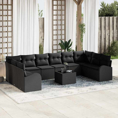 Tuinbankenset 11 st Zwart poly rattan