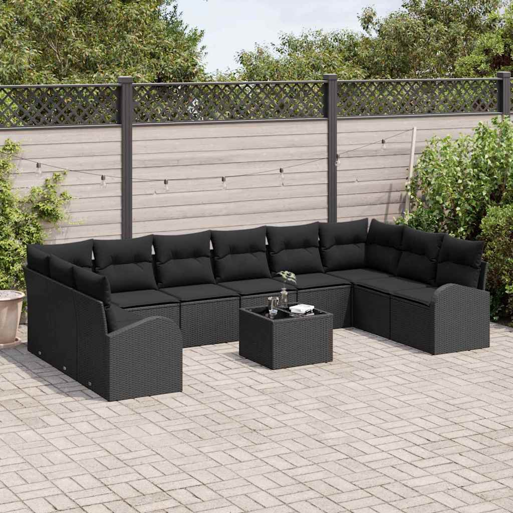 Tuinbankenset 11 st Zwart poly rattan