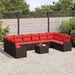 Tuinbankenset 11 st Bruin en Rood poly rattan