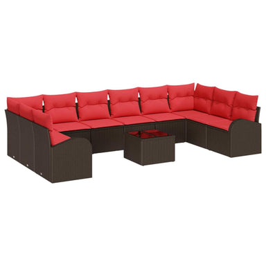 Tuinbankenset 11 st Bruin en Rood poly rattan