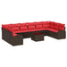 Tuinbankenset 11 st Bruin en Rood poly rattan