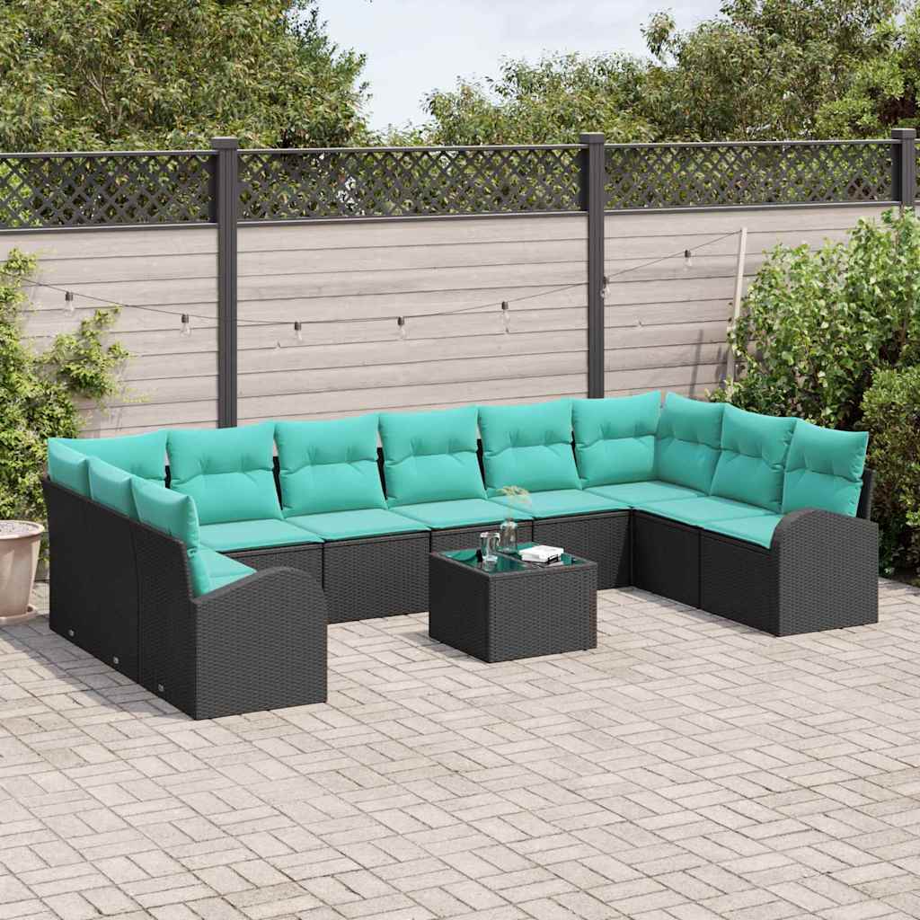 Tuinbankenset 11 st Zwart en Turquoise poly rattan
