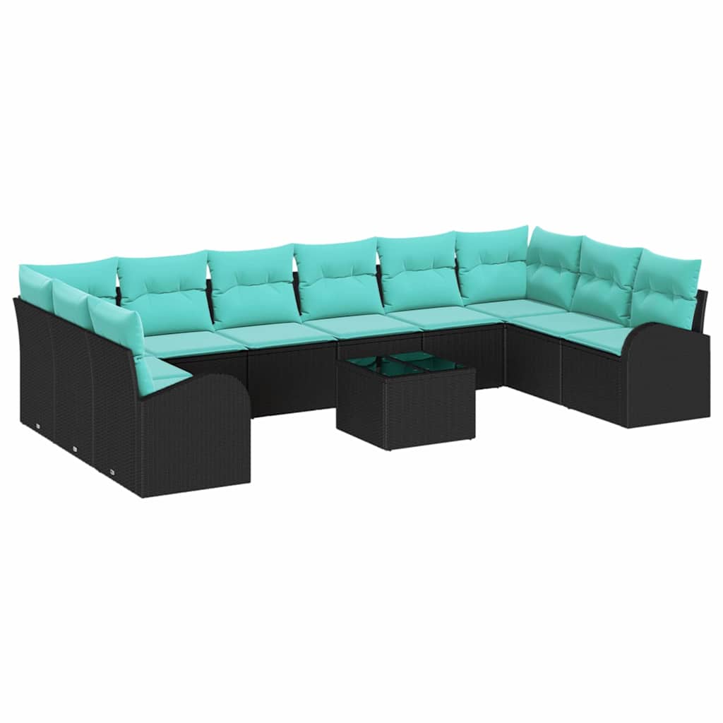Tuinbankenset 11 st Zwart en Turquoise poly rattan