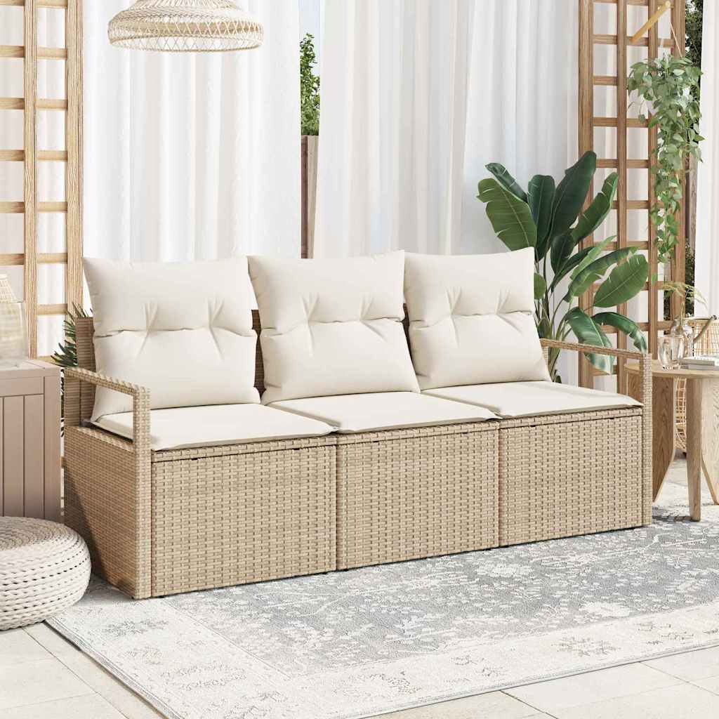 Tuinbankenset 3 st Beige en Wit poly rattan