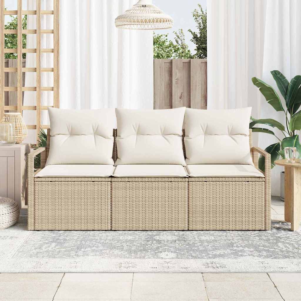 Tuinbankenset 3 st Beige en Wit poly rattan