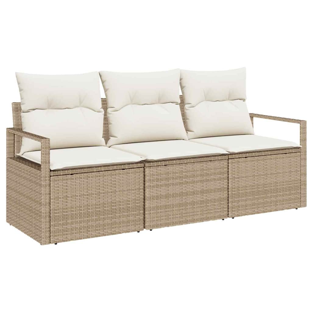 Tuinbankenset 3 st Beige en Wit poly rattan