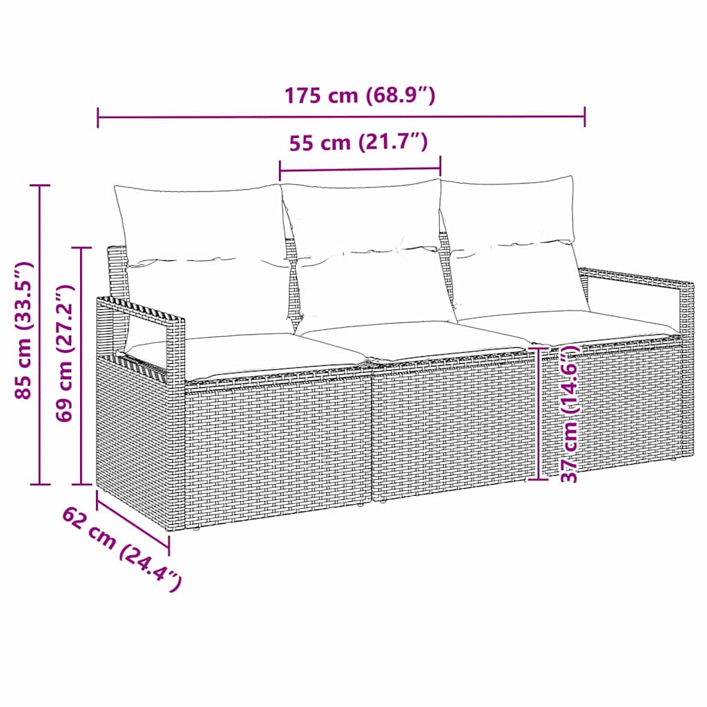 Tuinbankenset 3 st Beige en Wit poly rattan