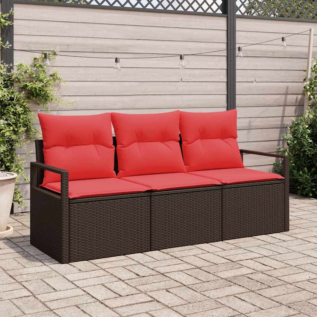 Tuinbankenset 3 st Bruin en Rood poly rattan