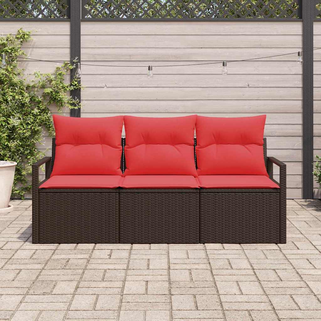 Tuinbankenset 3 st Bruin en Rood poly rattan