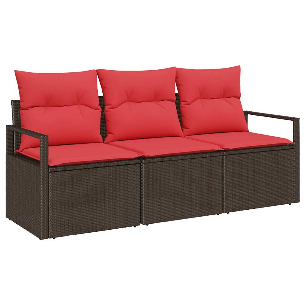 Tuinbankenset 3 st Bruin en Rood poly rattan