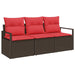 Tuinbankenset 3 st Bruin en Rood poly rattan