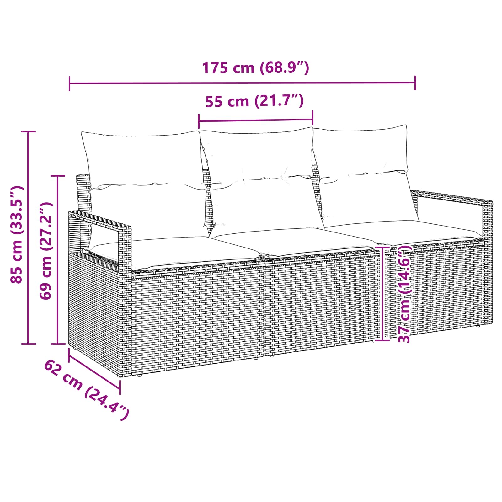 Tuinbankenset 3 st Bruin en Rood poly rattan