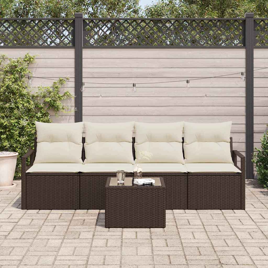 Bankstel 5 st 4-Aantal zitplaatsen Bruin en Crème poly rattan
