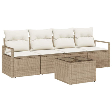 Bankstel met kussen met opslag 5 pcs Beige en Crème poly rattan