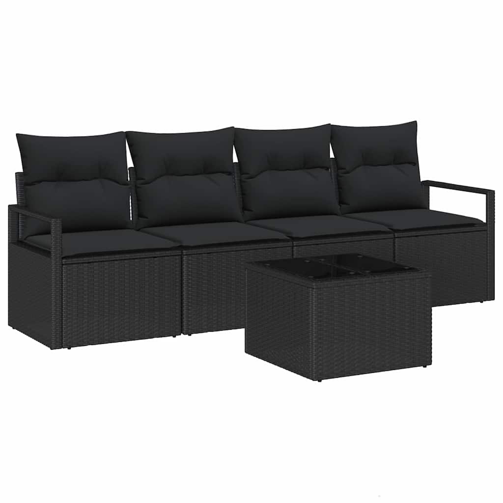Bankstel 5 st 4-Aantal zitplaatsen Zwart poly rattan