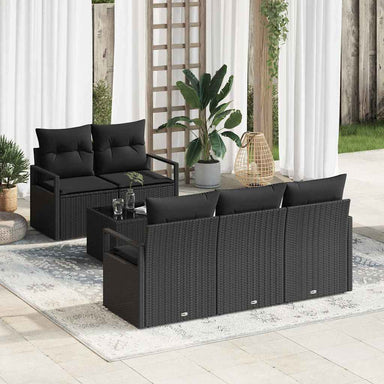Tuin Sofa Set 6 st 5-Aantal zitplaatsen Zwart poly rattan