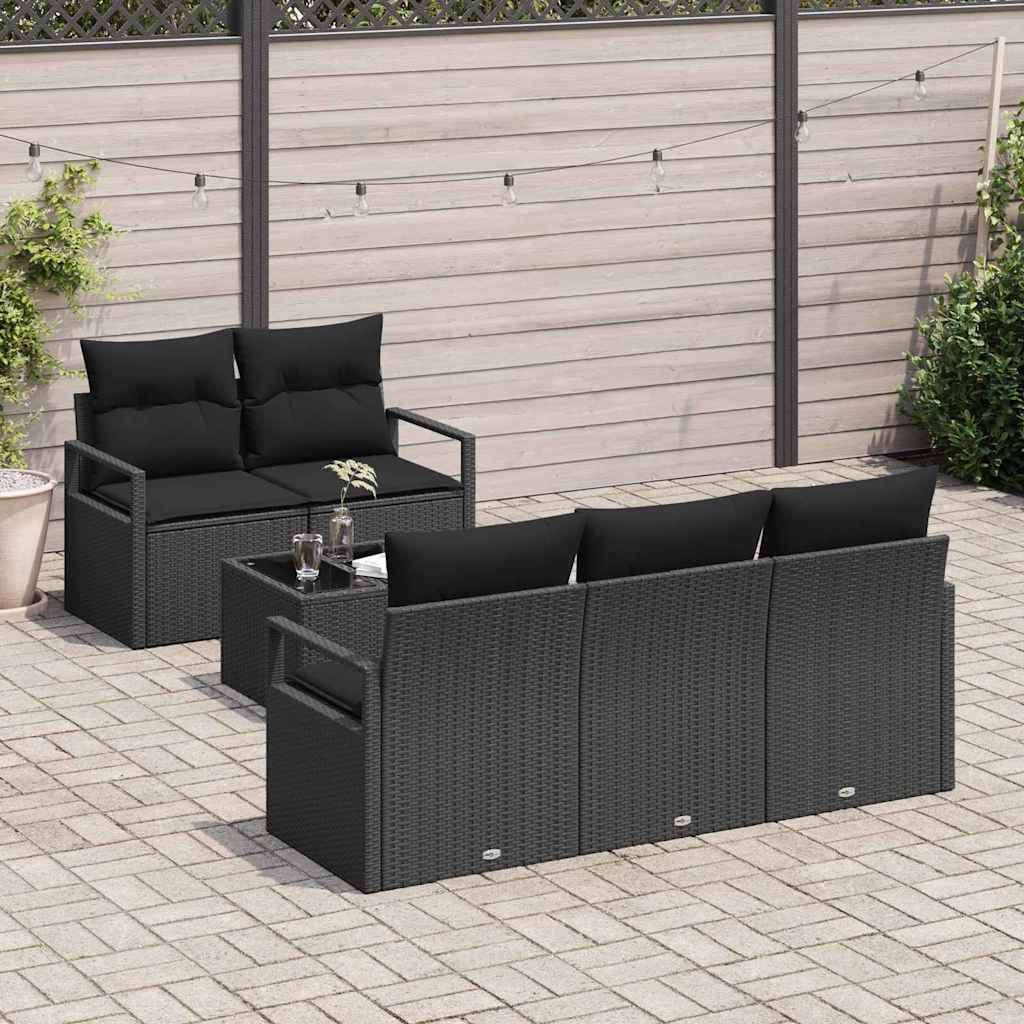 Tuin Sofa Set 6 st 5-Aantal zitplaatsen Zwart poly rattan