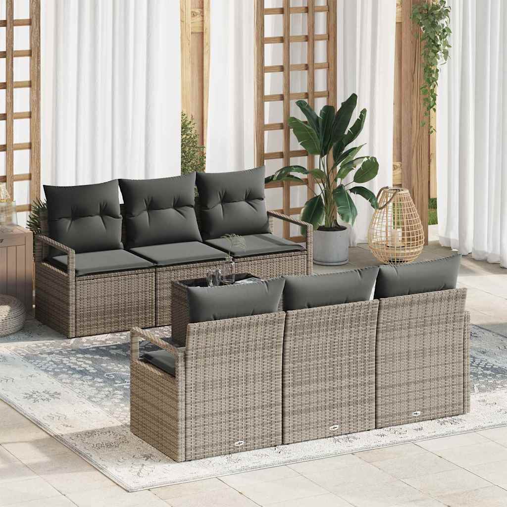 Tuin Sofa Set 7 st 6-Aantal zitplaatsen Grijs poly rattan