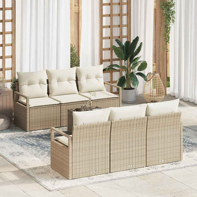 Tuin Sofa Set met kussen 7 pcs Beige en Crème poly rattan