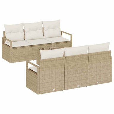 Tuin Sofa Set met kussen 7 pcs Beige en Crème poly rattan