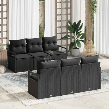 Tuin Sofa Set 7 st 6-Aantal zitplaatsen Zwart poly rattan
