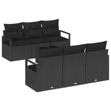 Tuin Sofa Set 7 st 6-Aantal zitplaatsen Zwart poly rattan