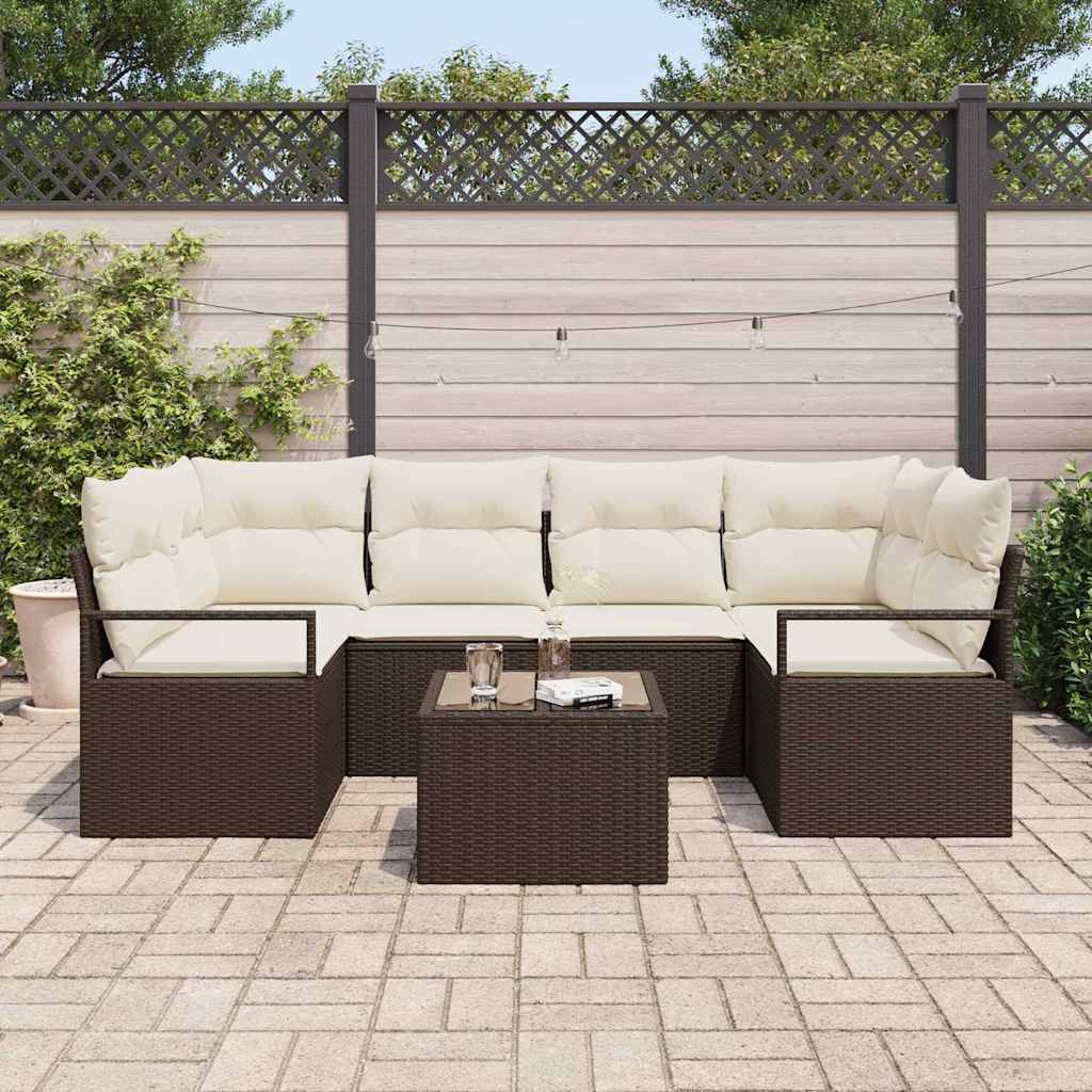Tuin Sofa Set 7 st 6-Aantal zitplaatsen Bruin en Crème