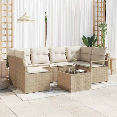 Tuin Sofa Set 7 pcs Beige en Crème Poly rattan, staal en glas