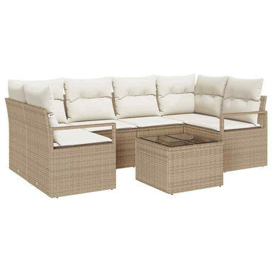 Tuin Sofa Set 7 pcs Beige en Crème Poly rattan, staal en glas