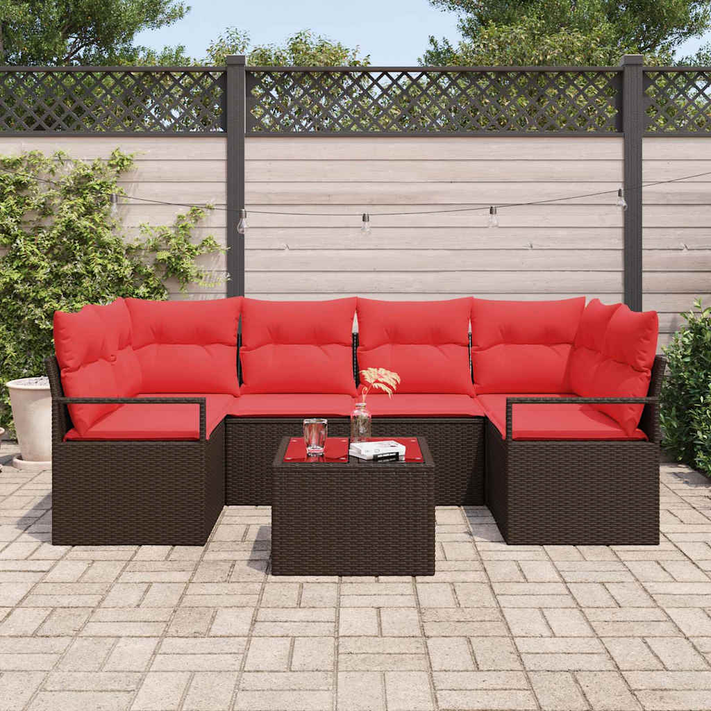 Tuin Sofa Set 7 st 6-Aantal zitplaatsen Beige en Rood