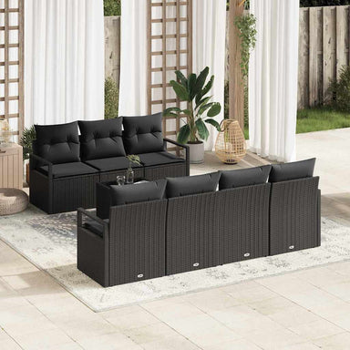 Tuin Sofa Set 8 st 7-Aantal zitplaatsen Zwart poly rattan