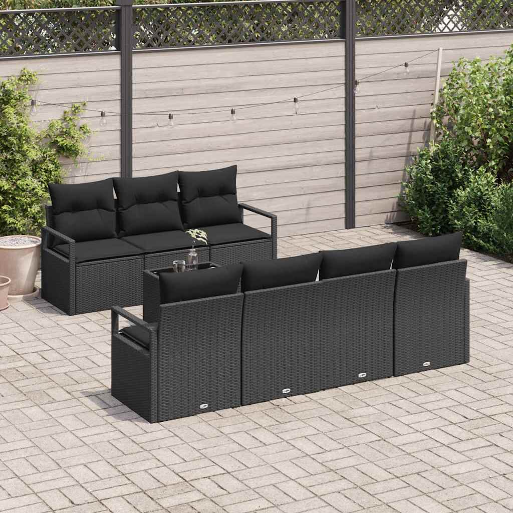Tuin Sofa Set 8 st 7-Aantal zitplaatsen Zwart poly rattan