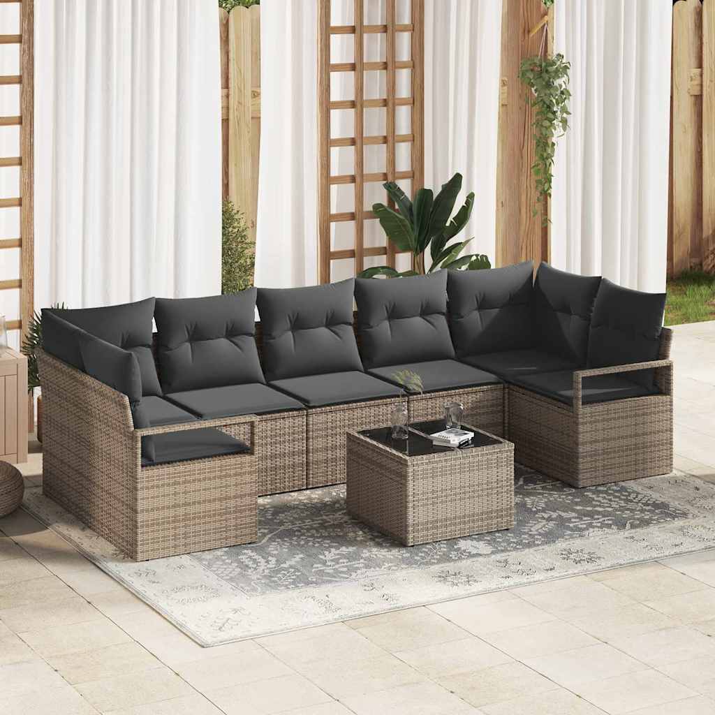 Tuin Sofa Set 8 st 7-Aantal zitplaatsen Grijs poly rattan