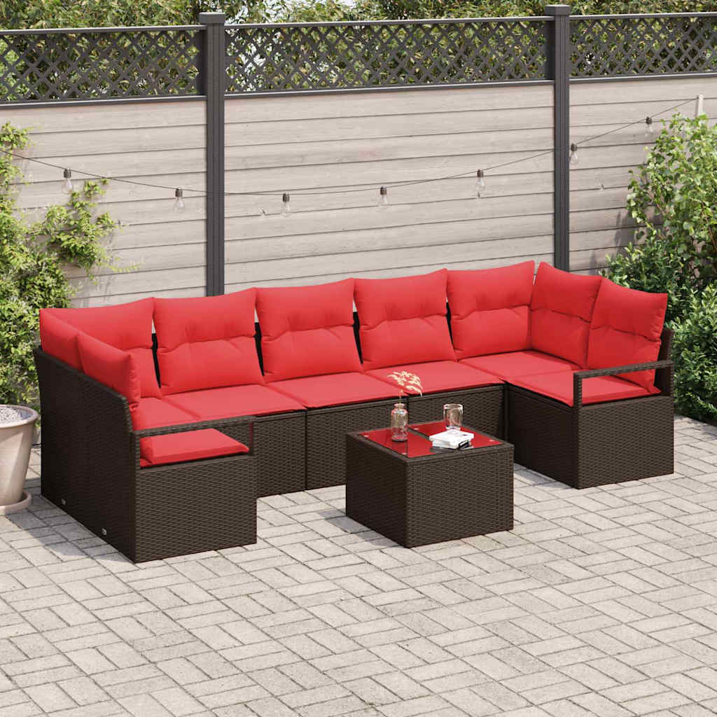 Tuin Sofa Set 8 st 7-Aantal zitplaatsen Beige en Rood