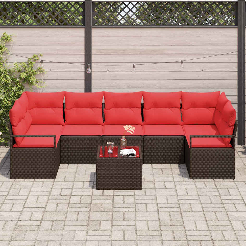 Tuin Sofa Set 8 st 7-Aantal zitplaatsen Beige en Rood