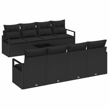 Tuin Sofa Set 9 st 8-Aantal zitplaatsen Zwart poly rattan