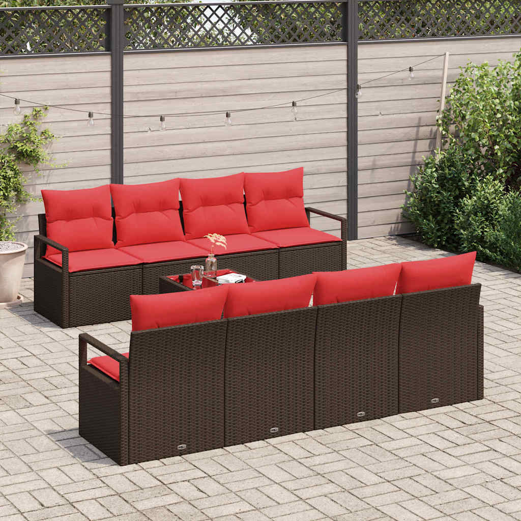 Bankstel 9 st 8-Aantal zitplaatsen Beige en Rood poly rattan