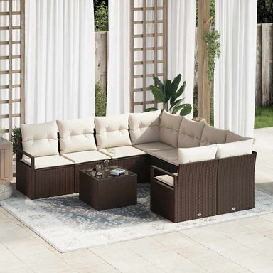 Bankstel 9 st 8-Aantal zitplaatsen Bruin en Crème poly rattan