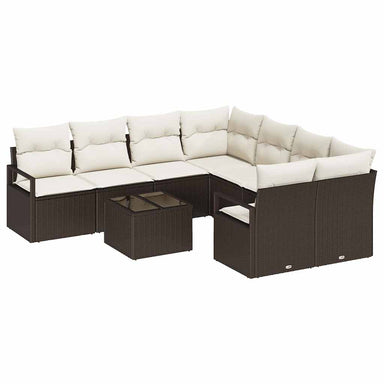 Bankstel 9 st 8-Aantal zitplaatsen Bruin en Crème poly rattan