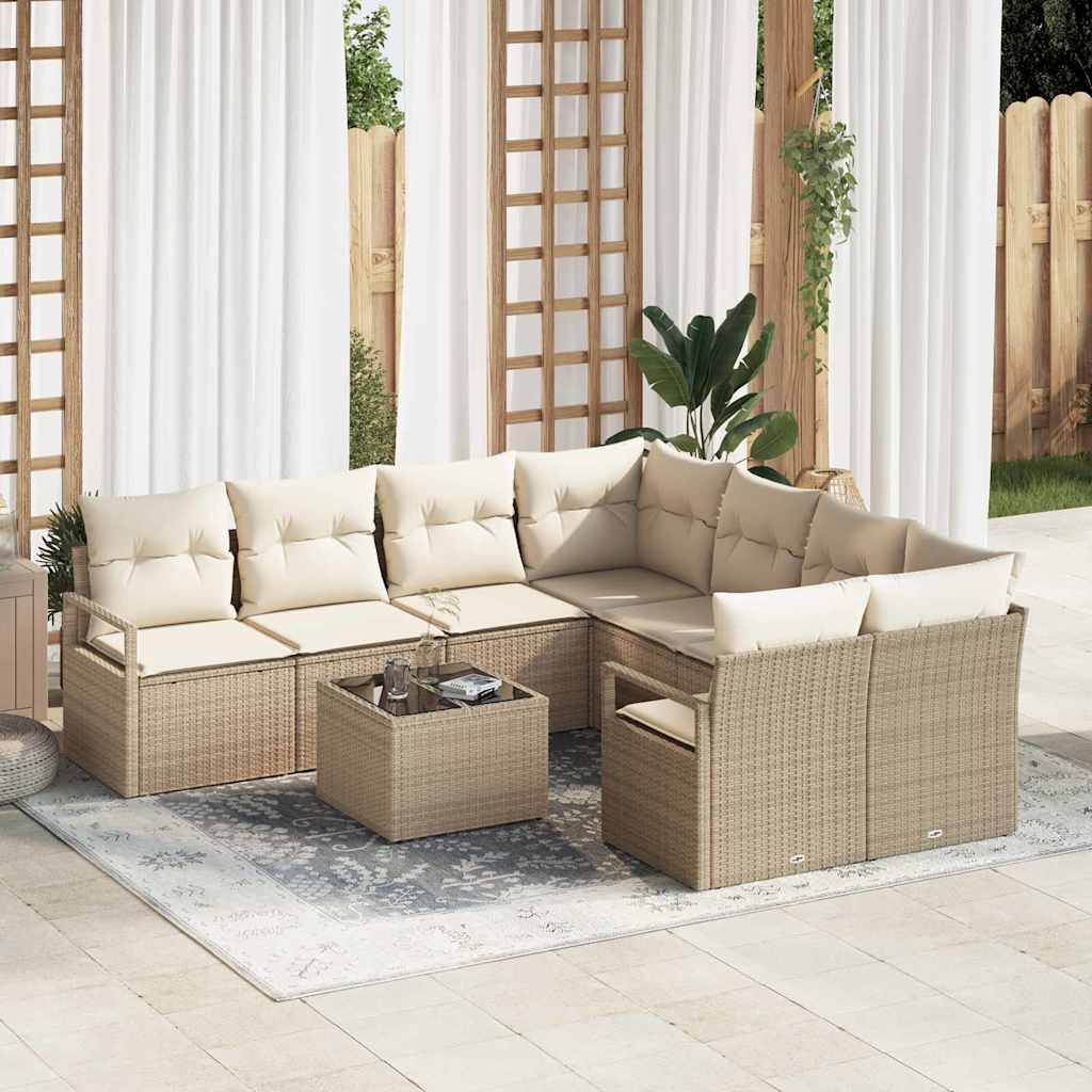 Bankstel 9 st 8-Aantal zitplaatsen Beige en Crème poly rattan