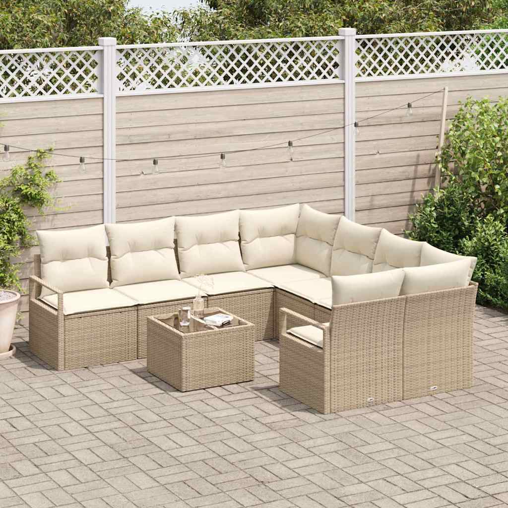 Bankstel 9 st 8-Aantal zitplaatsen Beige en Crème poly rattan