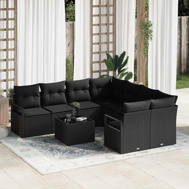 Bankstel 9 st 8-Aantal zitplaatsen Zwart poly rattan