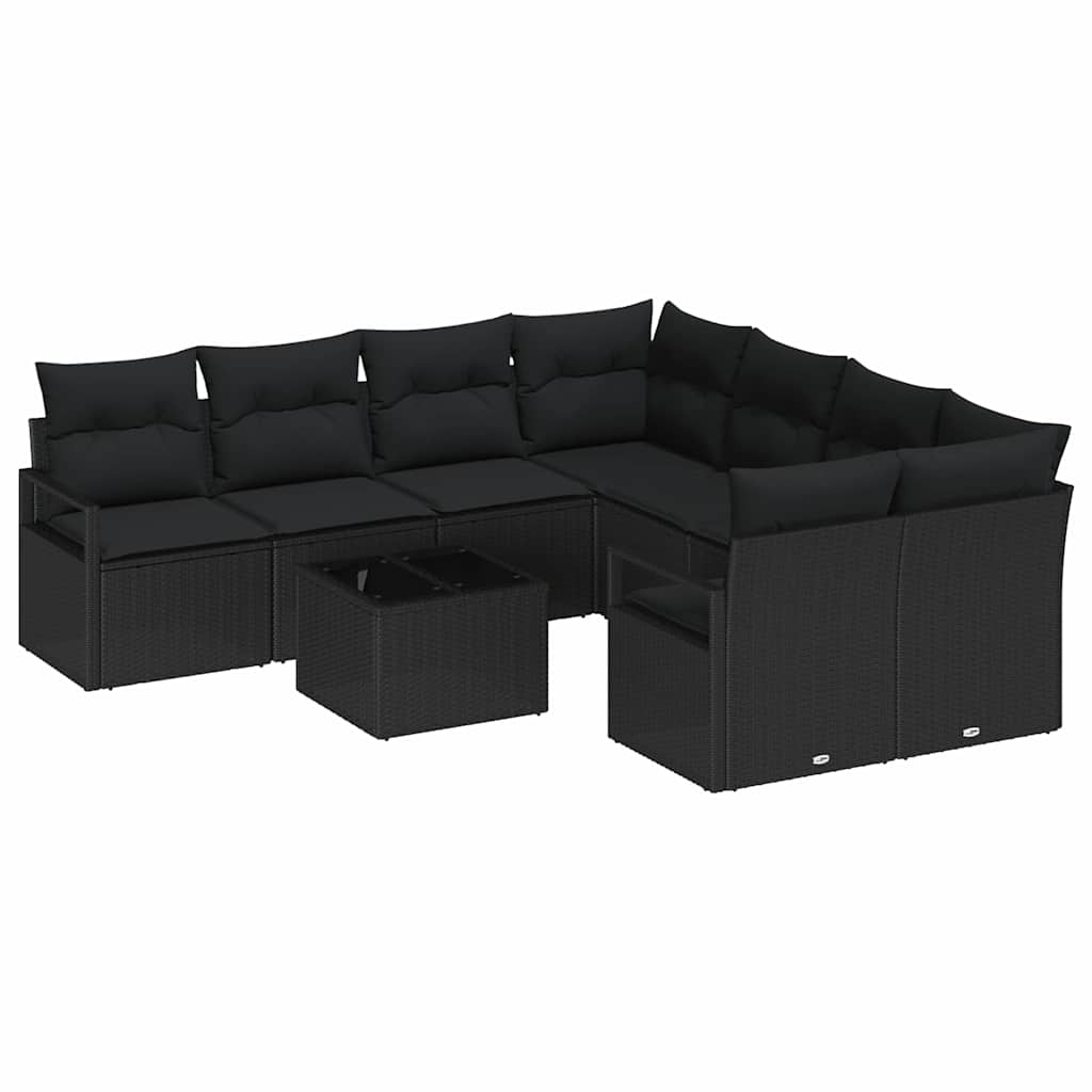 Bankstel 9 st 8-Aantal zitplaatsen Zwart poly rattan