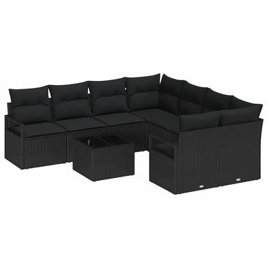 Bankstel 9 st 8-Aantal zitplaatsen Zwart poly rattan