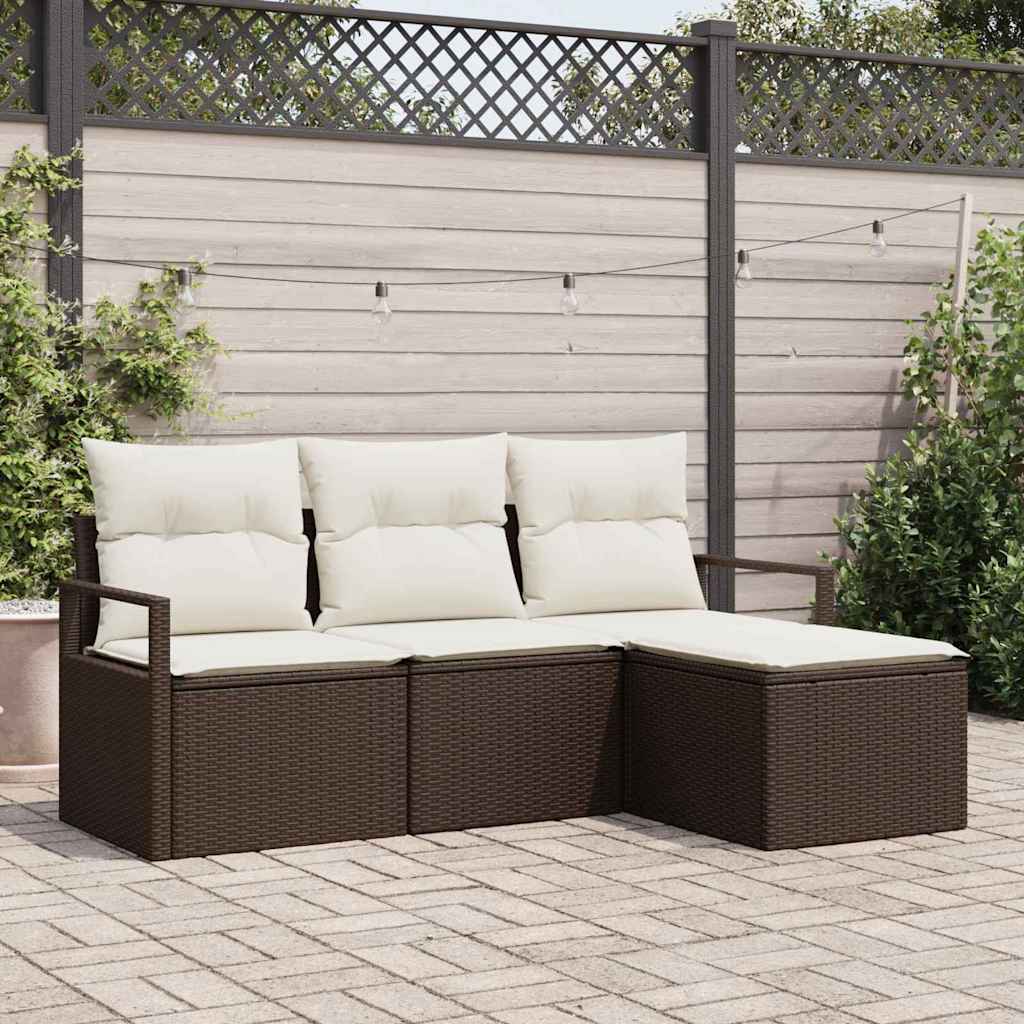 Bankstel 4 st Bruin en Crème poly rattan