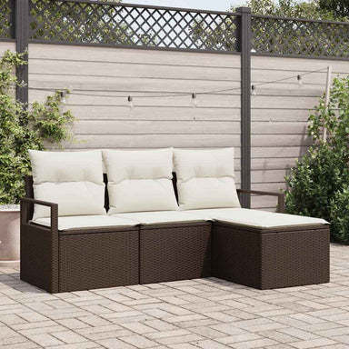 Bankstel 4 st Bruin en Crème poly rattan