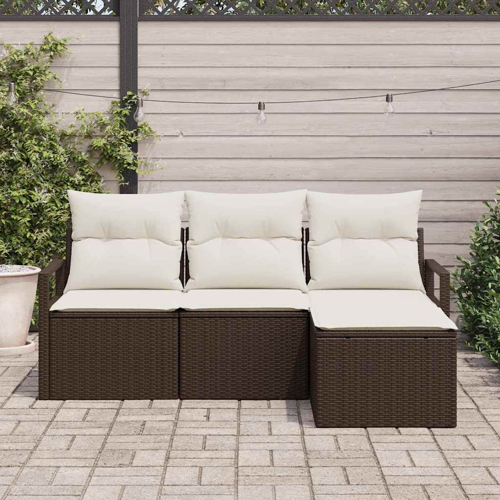 Bankstel 4 st Bruin en Crème poly rattan