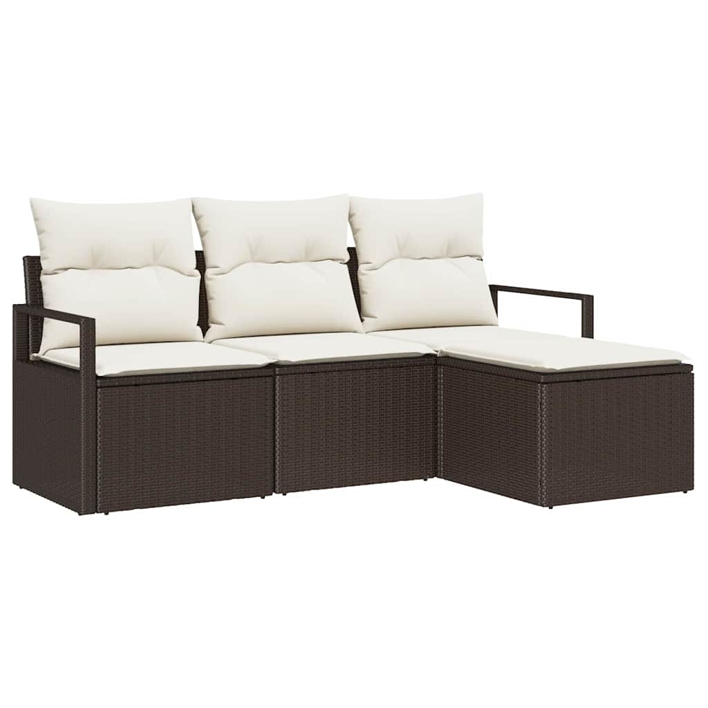 Bankstel 4 st Bruin en Crème poly rattan