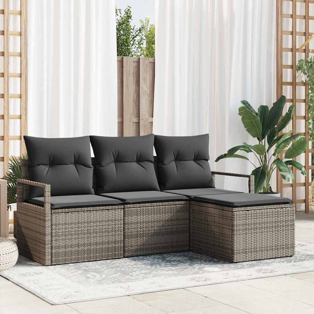 Bankstel 4 st Grijs poly rattan