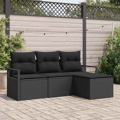 Bankstel 4 st Zwart poly rattan